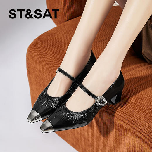 星期六法式气质通勤粗跟单鞋SSD1111E98 商品图2