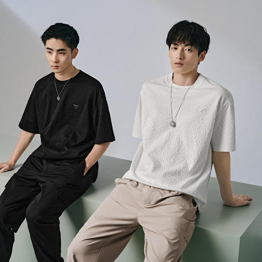GXG男装 双色满身提花简约时尚休闲圆领短袖T恤男士  夏热卖 商品图2