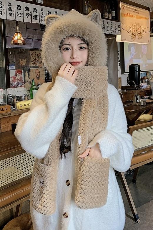 Say Something 加厚保暖一体针织帽 19928 商品图0