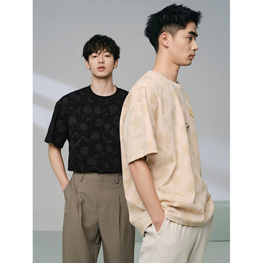 GXG男装 235g重磅满印花卉图案宽松休闲短袖T恤男士  夏季热卖 商品图4