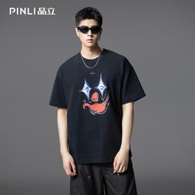 PINLI品立2025夏季新款男士圆领小丑印花短袖T恤上衣GD252111327