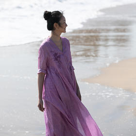 牧衣游原创 精工手绣打条苎麻风衣新款轻薄宽松清凉长外套 淡山