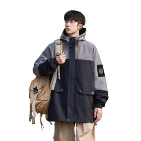 半身缘男装 春季防水户外登山服冲锋衣防风拼接撞色外套261112U01312089