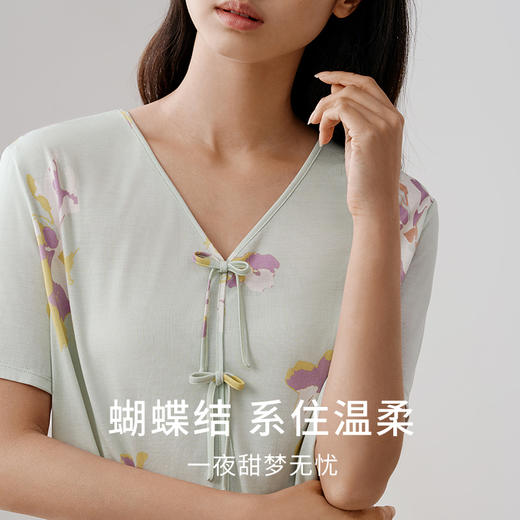 深睡眠蚕丝睡衣】真丝睡衣针织100%桑蚕丝女短袖短裤家居服金三塔    YZFFB401 商品图1