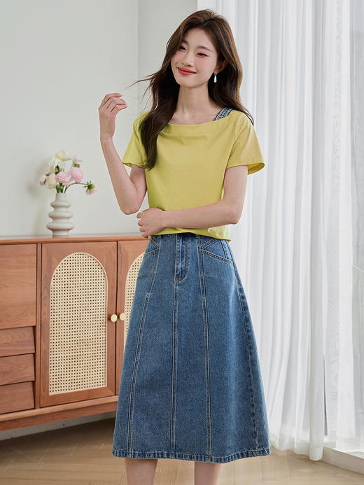 【专属特价】熙世界休闲一字领短袖T恤夏季2025新款别致粉色上衣设计感小众 商品图3