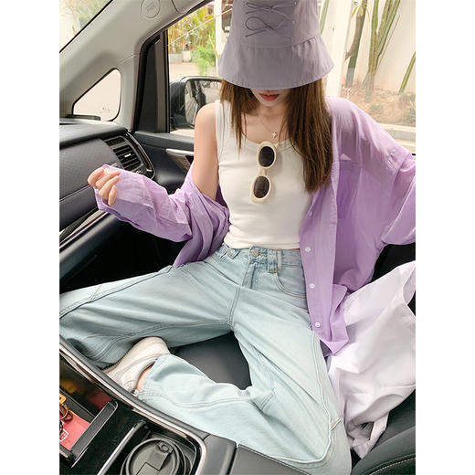 <曾小咸推荐>高腰显瘦百搭浅蓝色阔腿弯刀牛仔裤 商品图2