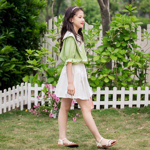 【清凉衬衫搭配百褶裙，超时尚！】女童套装2025夏季新款 亲子装中大童夏装 衬衫儿童百褶裙子两件套-QQ 商品图3