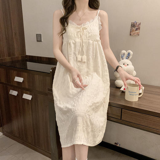 夏季性感带胸垫睡裙女士吊带云朵棉薄款清新可爱公主风睡衣家居服 商品图1