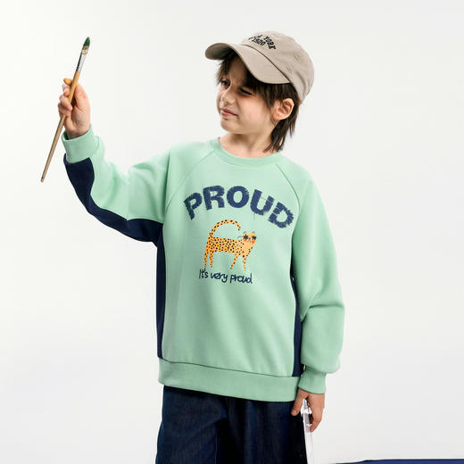 【MQD】小灯塔男大童秋季新品潮酷休闲卡通字母撞色跑步卫衣 商品图2