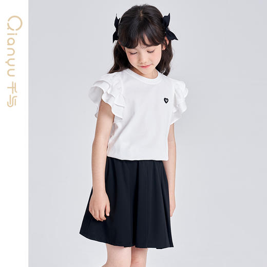 笛莎千与2025夏季新款女童简约时尚荷叶边短袖T恤 商品图1