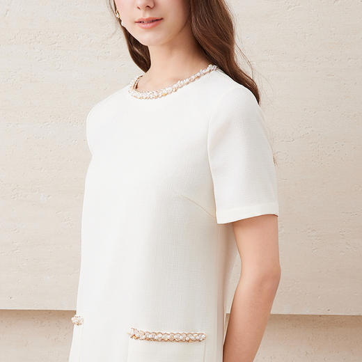 【重工纯手工贝壳钉珠】EITIE爱特爱高级挺阔有型小香风珠光连衣裙夏新款B2507652 商品图2