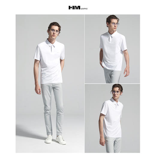 HIM漢崇 商务斯文修身短袖POLO简约哑光烤漆金属翻领T恤 2025夏季 商品图3