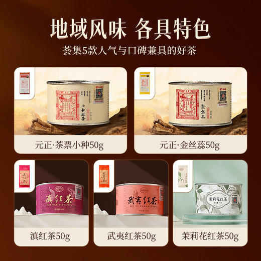 元正 茶票小种金丝蕊茉莉花滇红武夷红茶组合5款特级茶叶试饮集25g 商品图1