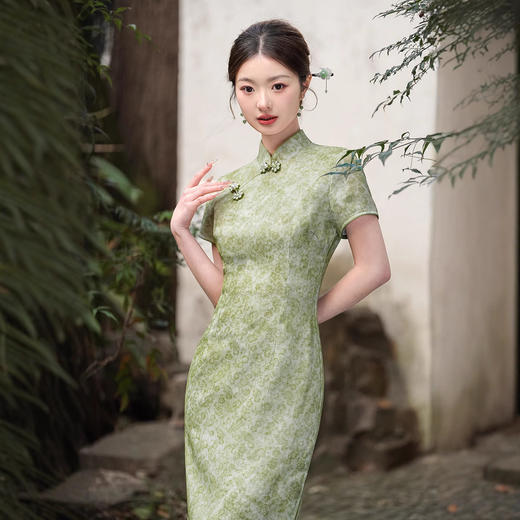 2025年春夏新款改良旗袍日常绿色XL1203 商品图0