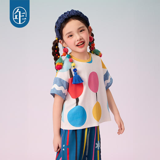 年衣女童短袖T恤2025夏季民族服饰新款凉感女宝星火桑康短袖T恤 商品图4