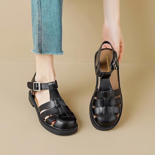 法式包头罗马凉鞋女2025新款夏季百搭厚底镂空猪笼女鞋 商品图6