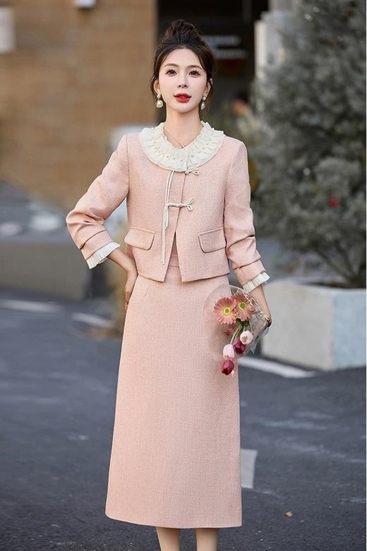 ANSUABEL 粉色气质花边珍珠领外套半裙套装 20105 商品图0