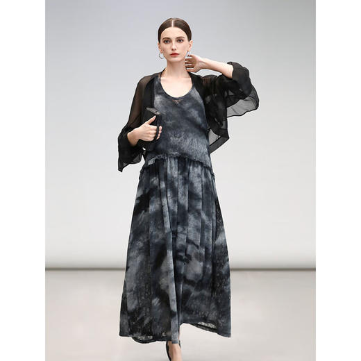 COCOBELLA手工扎染渐变镂空提花无袖针织连衣裙两件套FR7070 商品图3