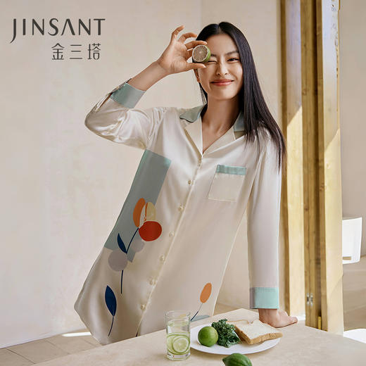 金三塔100%桑蚕丝女真丝简约印花睡裙YSFFA308 商品图0
