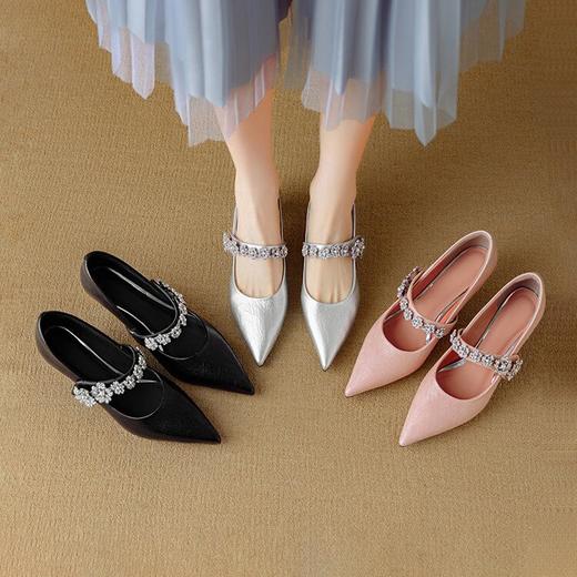 【预售5天】法式复古尖头单鞋女牛皮一字带玛丽珍低跟水钻小皮鞋DB&M6269 商品图4