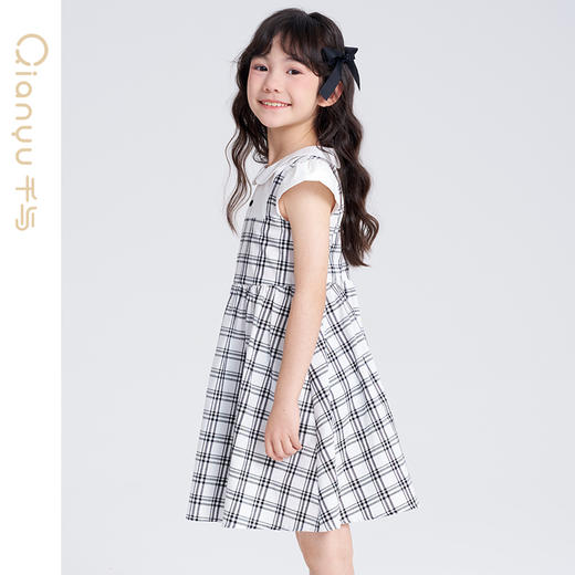 笛莎千与2025夏季新款女童时尚假两件格纹拼接连衣裙 商品图2