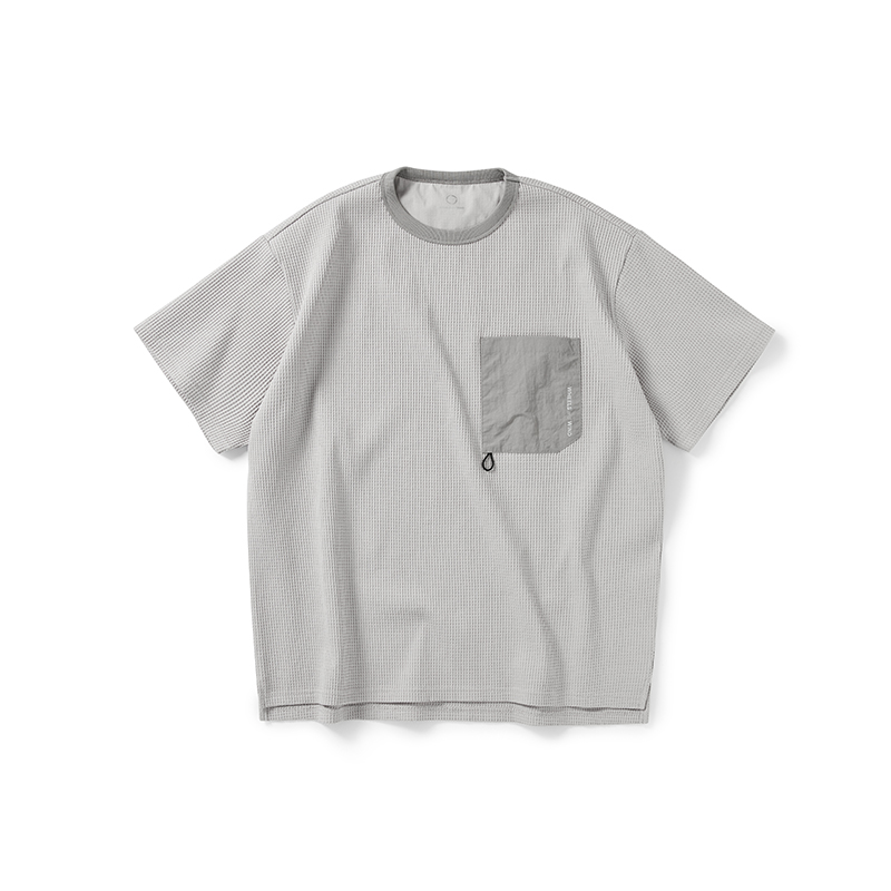 WHEELS and WIND 男式SOLOTEX华夫格机能性宽松口袋圆领短袖T恤