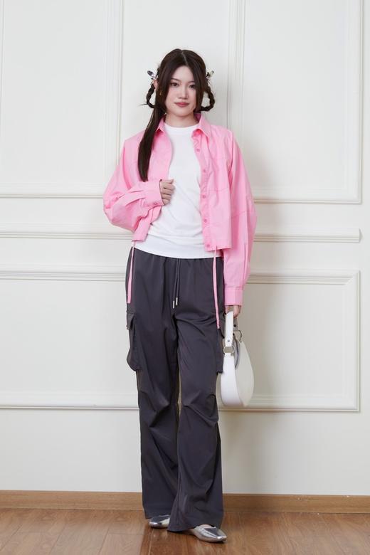 WHO KNOWS 休闲百搭粉色抽绳长袖上衣 20091 商品图1