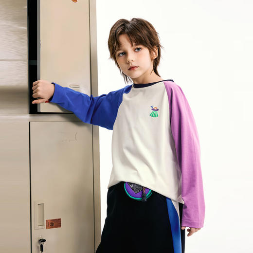 【MQD】男大童秋季新品学院风插肩袖撞色长袖T恤 商品图2