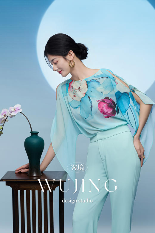 3205060 青白黛绿 韩国进口水晶乔其纱上衣 雾境 商品图2