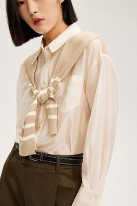 LNNNS 杏色针织披肩拼接衬衫上衣 20088