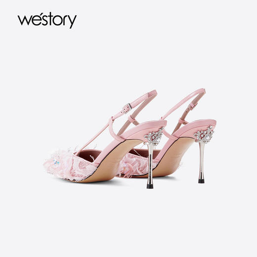 Westory2025年夏季凤羽花包头高跟空凉鞋宴会后空单鞋W25AH59391 商品图2