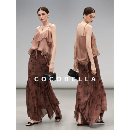 COCOBELLA不规则荷叶边飘逸吊带衫仙女风轻盈雪纺背心VT3004 商品图4