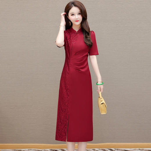 洋气优雅红色，气质修身时尚喜婆婆改良旗袍QYM-AH5137JNL536 商品图2