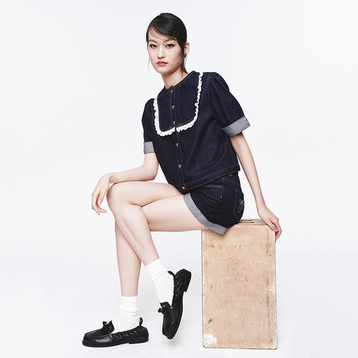 HERLIAN 2025年春季新品花边拼接设计原色牛仔上衣 商品图2