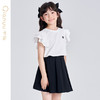 笛莎千与2025夏季新款女童简约时尚荷叶边短袖T恤 商品缩略图0