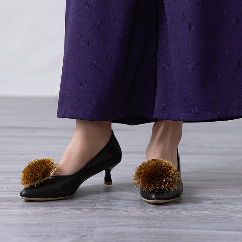 【林栖设计小店】球球复古高跟鞋子牛皮革百搭多色优雅气质2025春夏新品单鞋女4952161