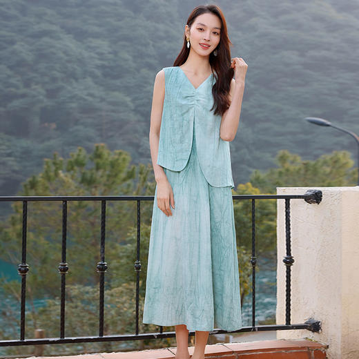 玳莎无袖假两件小众设计感收腰显瘦炒色天丝亚麻连衣裙25夏季新款  FB35002 商品图0