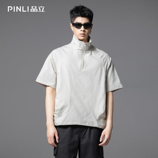 PINLI品立2025夏季新款男士立领半拉链短袖衬衫时尚简约纯色衬衣GD252113294 商品图4