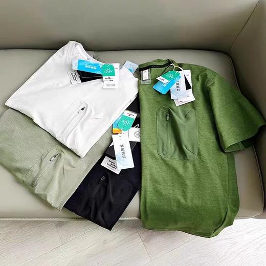 韩帼面料！2025接触凉感机能户外激咣孔透气吸湿夏季男士口袋短袖T恤 商品图0