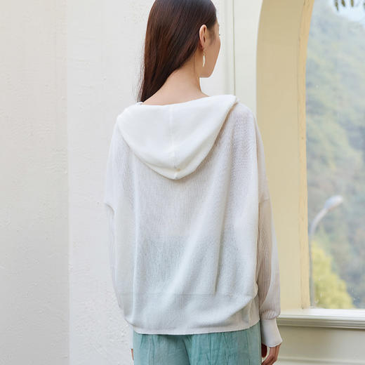 玳莎和纸纱连帽针织开衫女2025夏季新款轻薄透气简约空调衫披肩    FB33301 商品图2
