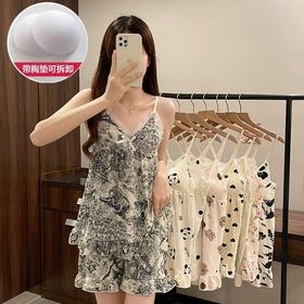 2025新款吊带睡衣女国潮甜美卡通带胸垫套装泡泡皱夏季日系家居服学生甜美睡衣