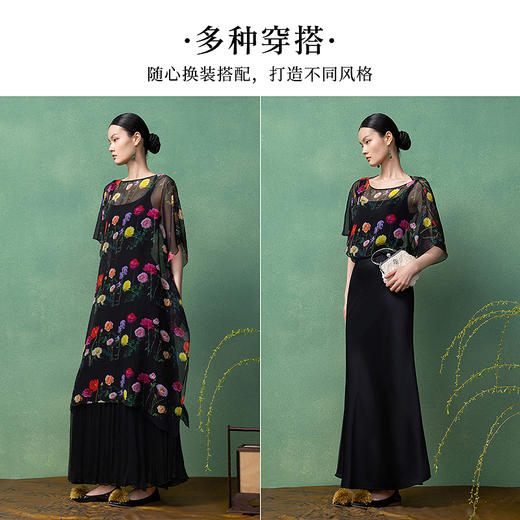 【林栖设计小店】桑蚕丝连衣裙玫瑰印花优雅气质宽松大摆量2025春夏新品长裙女1952370 商品图1