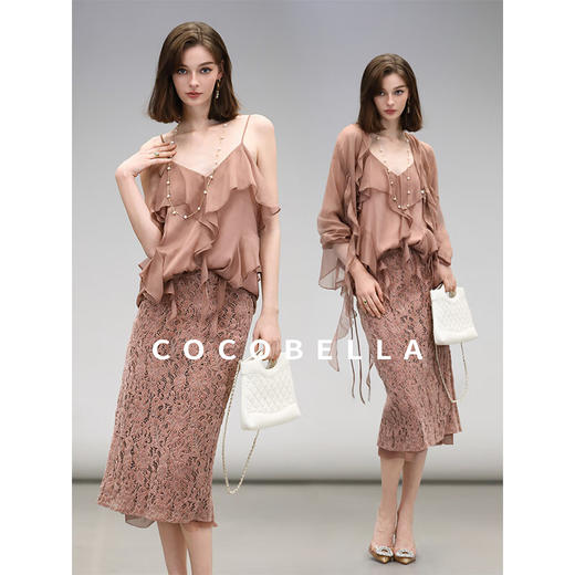 COCOBELLA不规则荷叶边飘逸吊带衫仙女风轻盈雪纺背心VT3004 商品图1