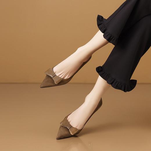 【预售5天】春秋季新款浅口单鞋女时尚黑色尖头职业OL面试鞋羊皮细跟高跟HY&H3622 商品图4