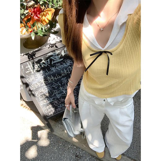 【110元任选2件】最后一波现货！2色翻领修身甜美气质针织短袖 商品图3