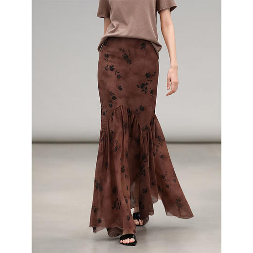 COCOBELLA[剪影花卉]新中式晕染印花雪纺半身裙国风鱼尾裙HS7055 商品图3