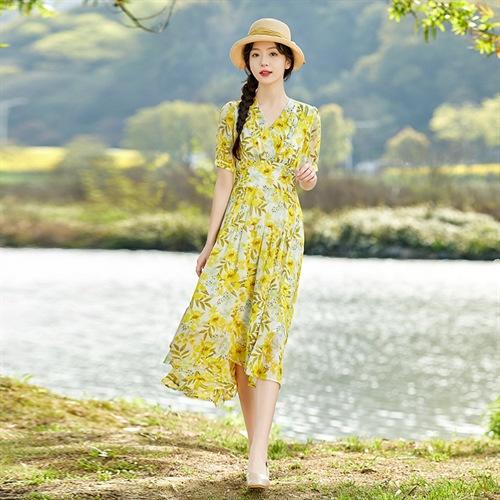 雪纺碎花连衣裙收腰显瘦仙女长裙HR-SYY2322B 商品图4