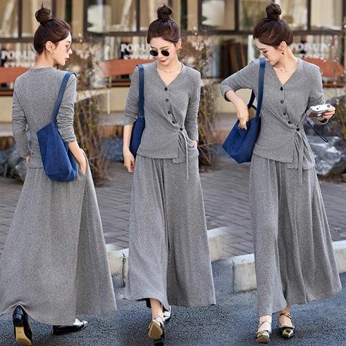 2025年春季新款时尚气质V领舒适感休闲减龄两件套半身裙LNS9741 商品图1