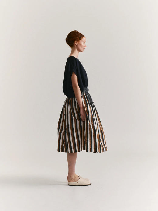 Casey Casey 黑茶条纹塔夫绸褶皱半裙 商品图10