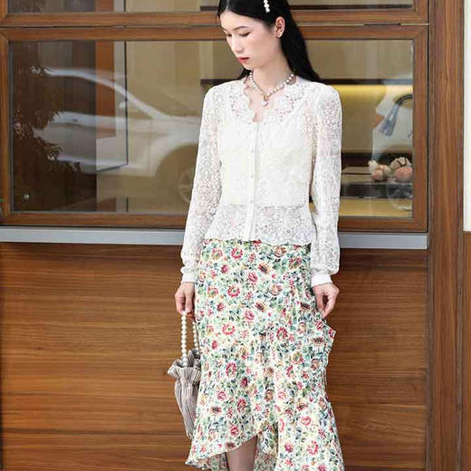 顺丰包邮洛诗琳73941夏季新款双皱绑带真丝碎花半身裙0997 商品图4